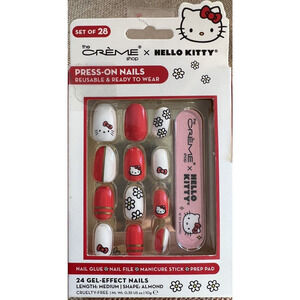 Creme Shop HELLO KITTY Red White Bow Face Set Of 28 Gel Press On Nails NEW